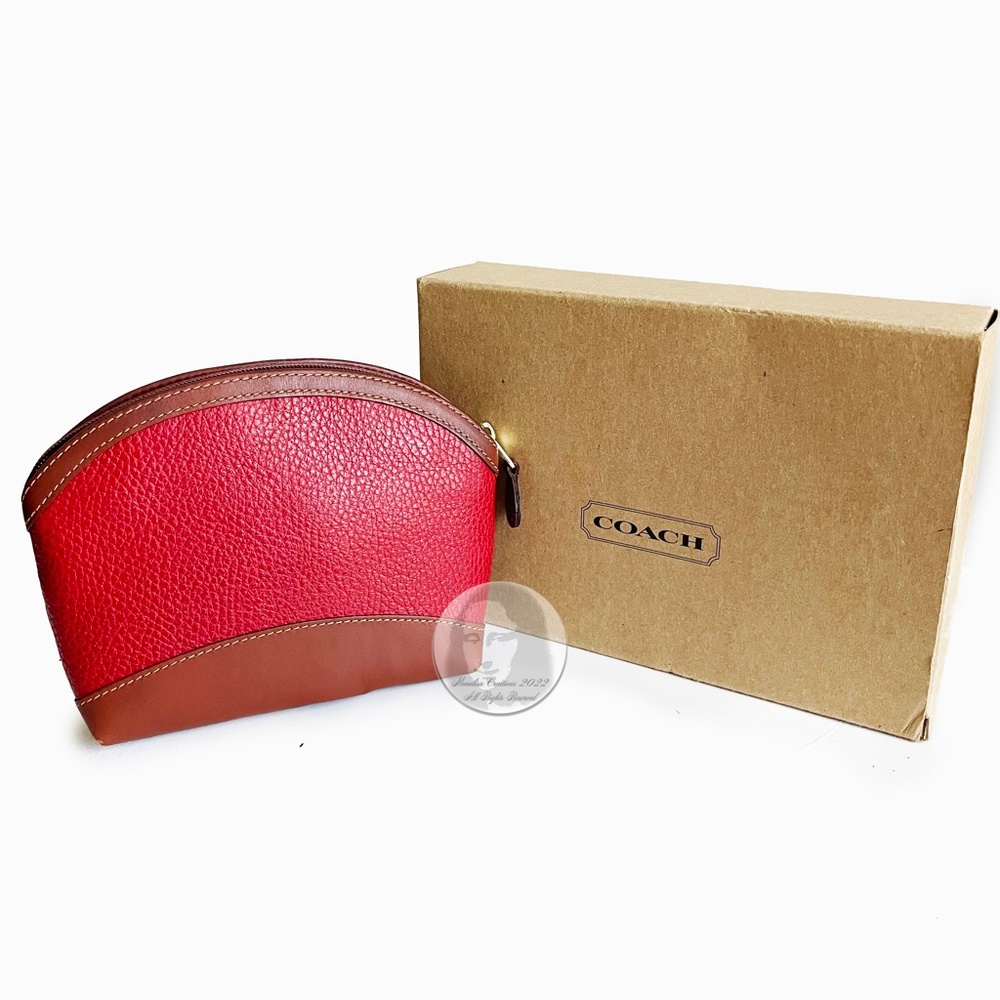 Coach Cosmetic Case Sheridan Collection Red & Tan Leather NIB NOS Vintage 4308
